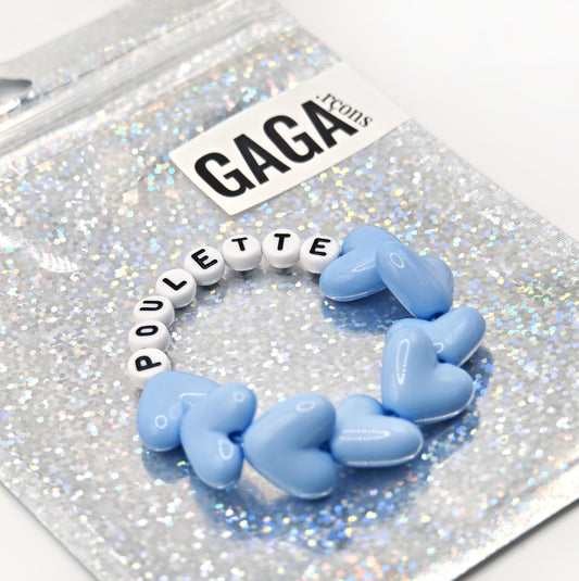 Bracelet GAGA - Full MAXI coeurs Bleu ciel & Blanc
