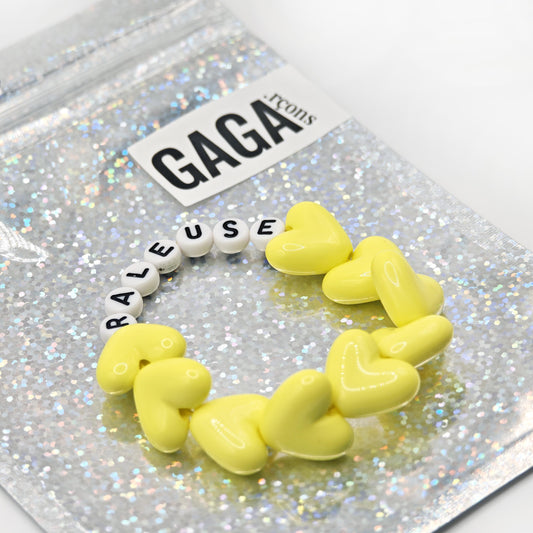 Bracelet GAGA - Full MAXI coeurs Jaune flashy & Blanc
