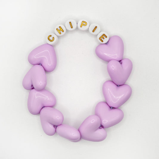 Bracelet GAGA - Full MAXI coeurs Lila & Blanc doré
