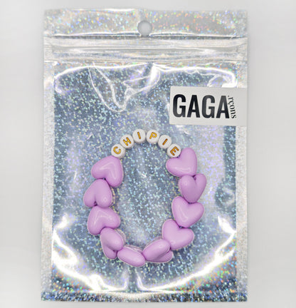 Bracelet GAGA - Full MAXI coeurs Lila & Blanc doré