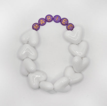 Bracelet GAGA - Full MAXI coeurs Blanc & Violet doré