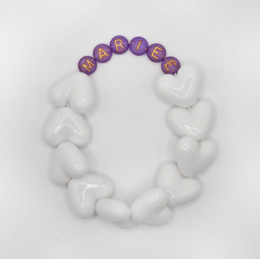 Bracelet GAGA - Full MAXI coeurs Blanc & Violet doré