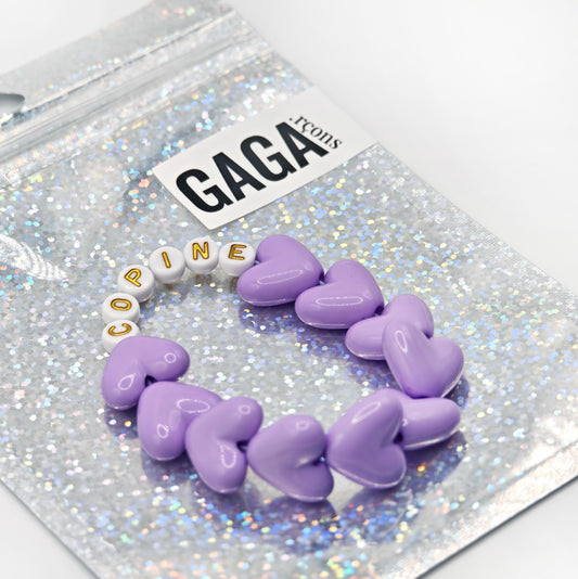 Bracelet GAGA - Full MAXI coeurs Violet & Blanc doré