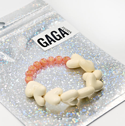 Bracelet GAGA - Full MAXI coeurs Beige & Terracotta doré