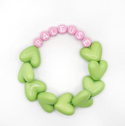 Bracelet GAGA - Full MAXI coeurs Vert & Lait fraise