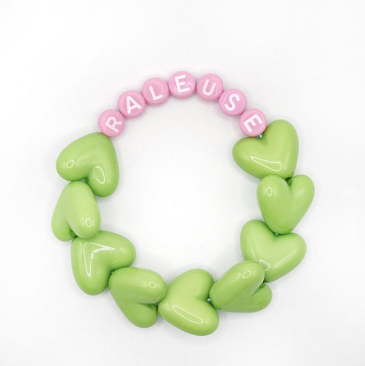 Bracelet GAGA - Full MAXI coeurs Vert & Lait fraise