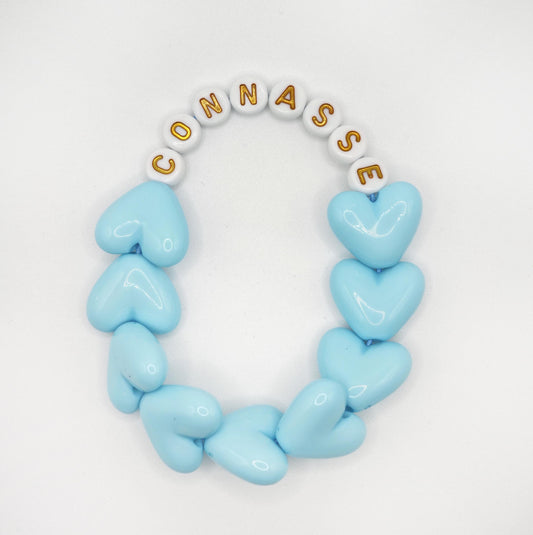 Bracelet GAGA - Full MAXI coeurs Bleu turquoise & Blanc doré
