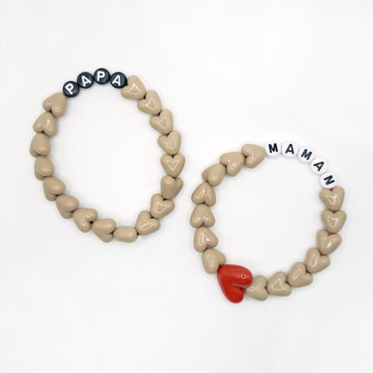 Duo de Bracelets - Café & Maxi coeur Rouge