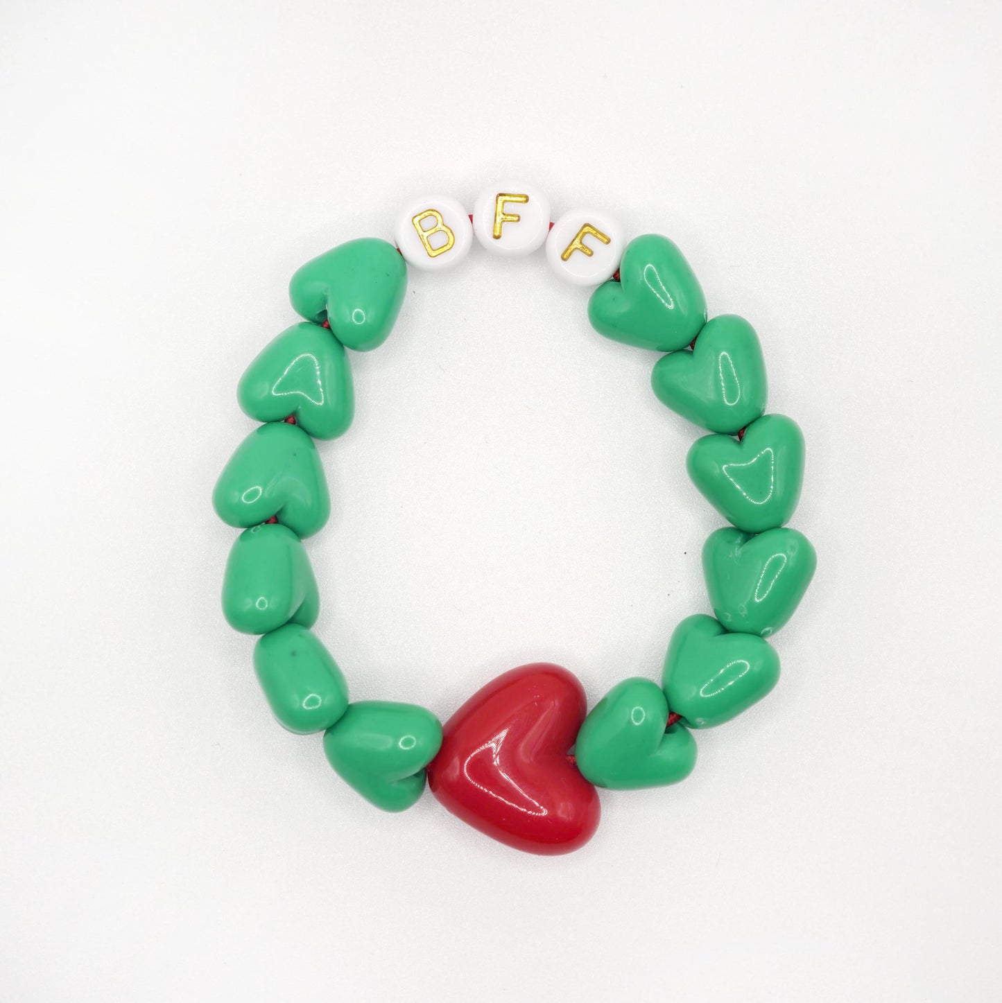 Bracelet GAGA - Vert flashy, Blanc doré & Maxi coeur Rouge