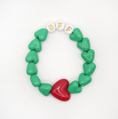 Bracelet GAGA - Vert flashy, Blanc doré & Maxi coeur Rouge