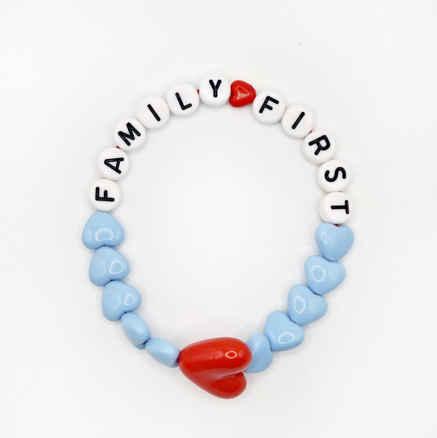 Bracelet GAGA - Bleu pastel, Blanc & Maxi coeur Rouge