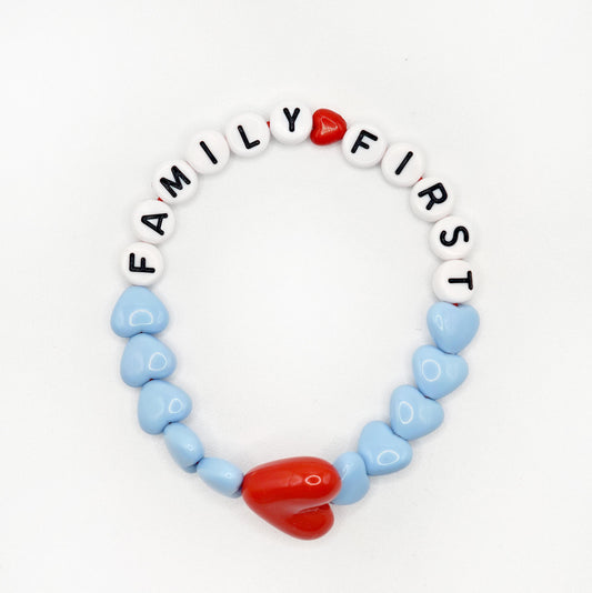 Bracelet GAGA - Bleu pastel, Blanc & Maxi coeur Rouge