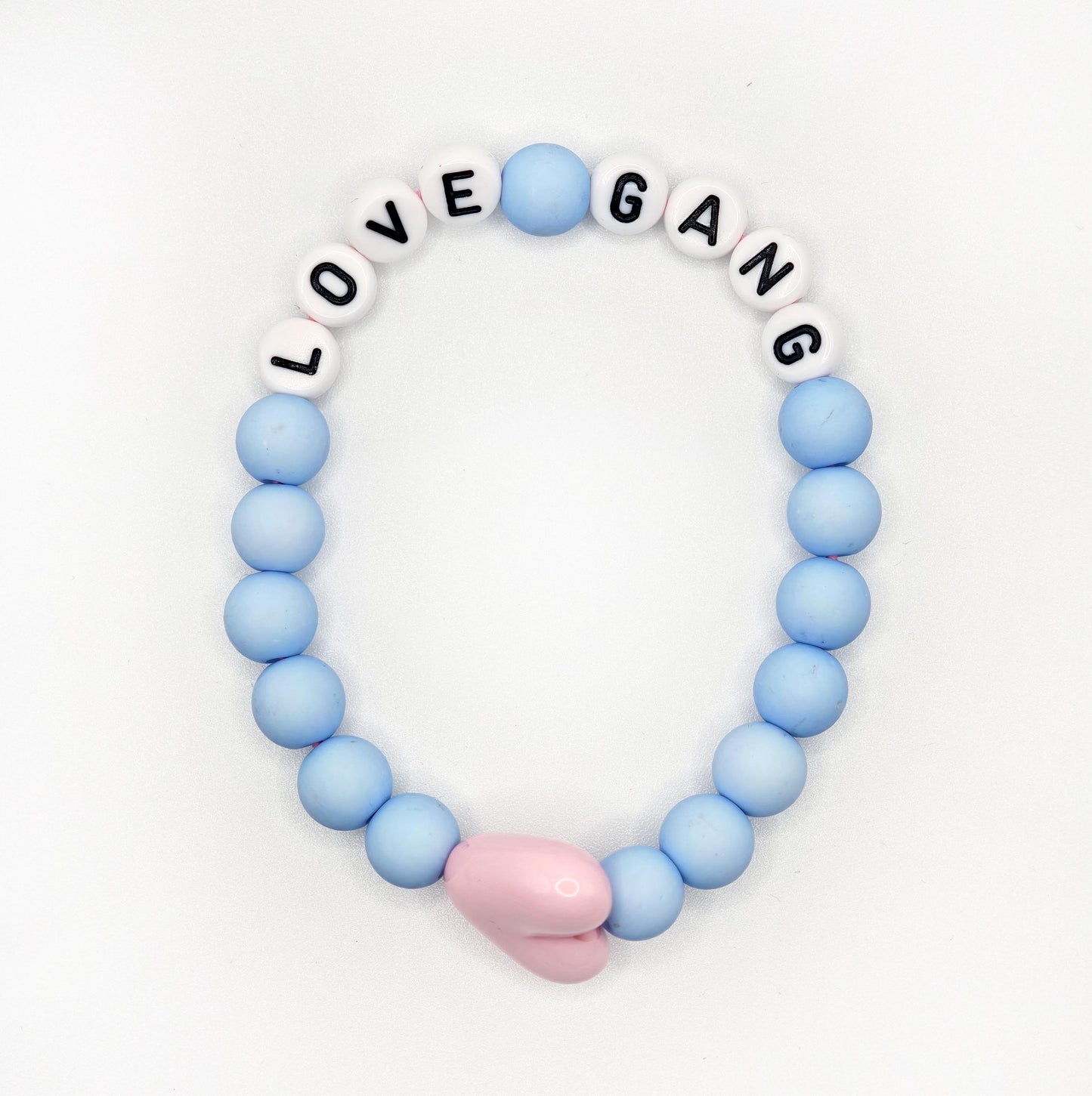 Bracelet GAGA - Bleu ciel mat, Blanc & Maxi coeur Rose