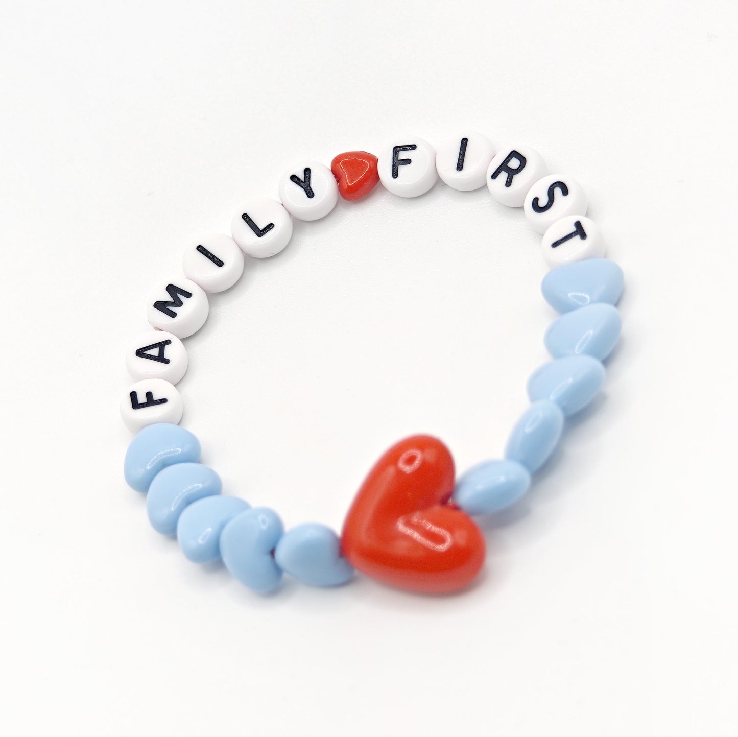 Bracelet GAGA - Bleu pastel, Blanc & Maxi coeur Rouge