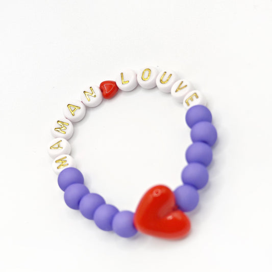 Bracelet GAGA - Violet, Blanc doré & Maxi coeur rouge ♥️