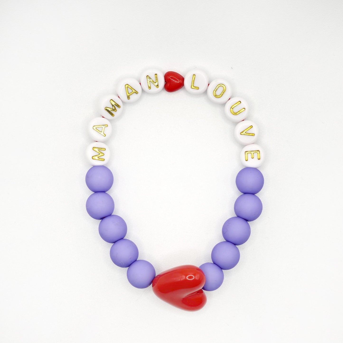 Bracelet GAGA - Violet, Blanc doré & Maxi coeur rouge ♥️