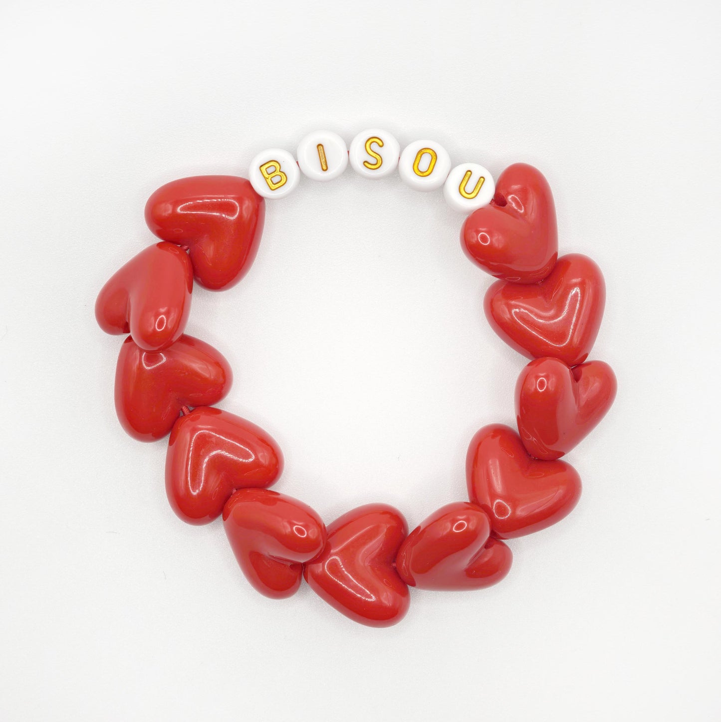 Bracelet GAGA - Full MAXI coeurs Rouge & Blanc doré