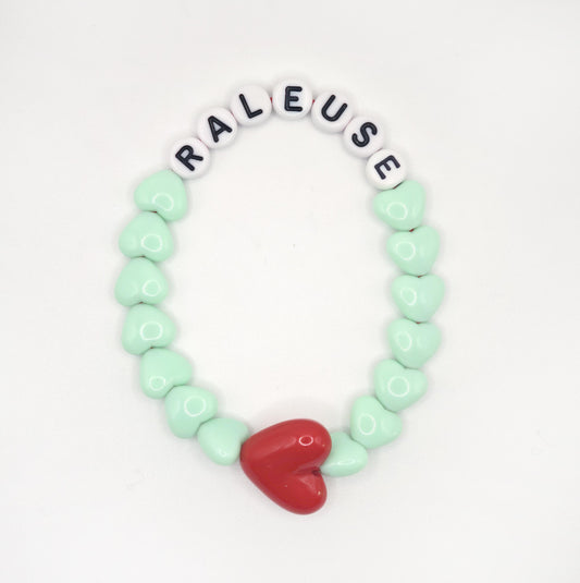 Bracelet GAGA - Menthe, Blanc & Maxi coeur Rouge