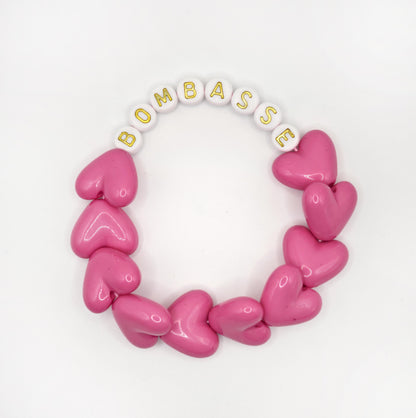 Bracelet GAGA - Full MAXI coeurs Fuchsia & Blanc doré