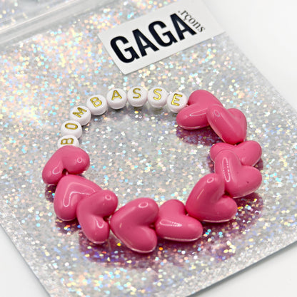 Bracelet GAGA - Full MAXI coeurs Fuchsia & Blanc doré