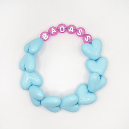 Bracelet GAGA - Full MAXI coeurs Bleu turquoise & Fuchsia