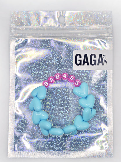 Bracelet GAGA - Full MAXI coeurs Bleu turquoise & Fuchsia
