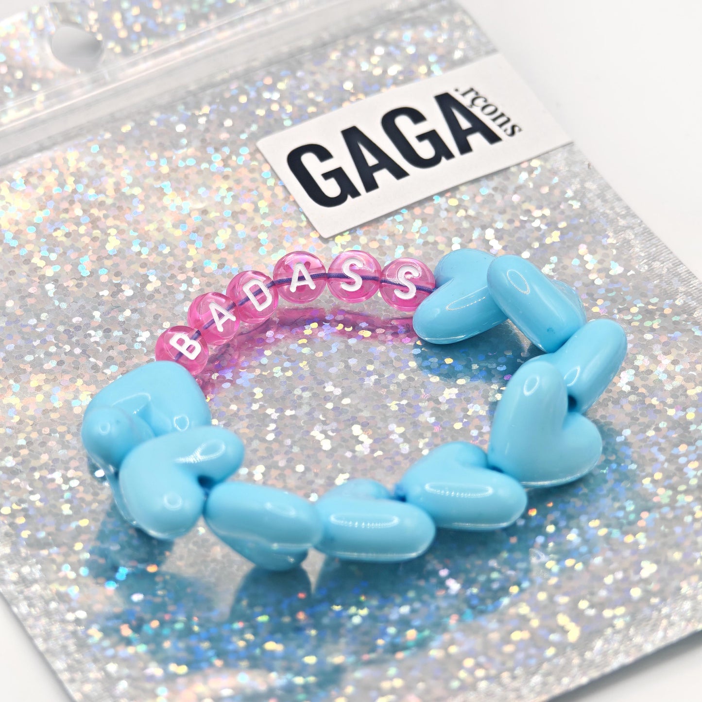 Bracelet GAGA - Full MAXI coeurs Bleu turquoise & Fuchsia