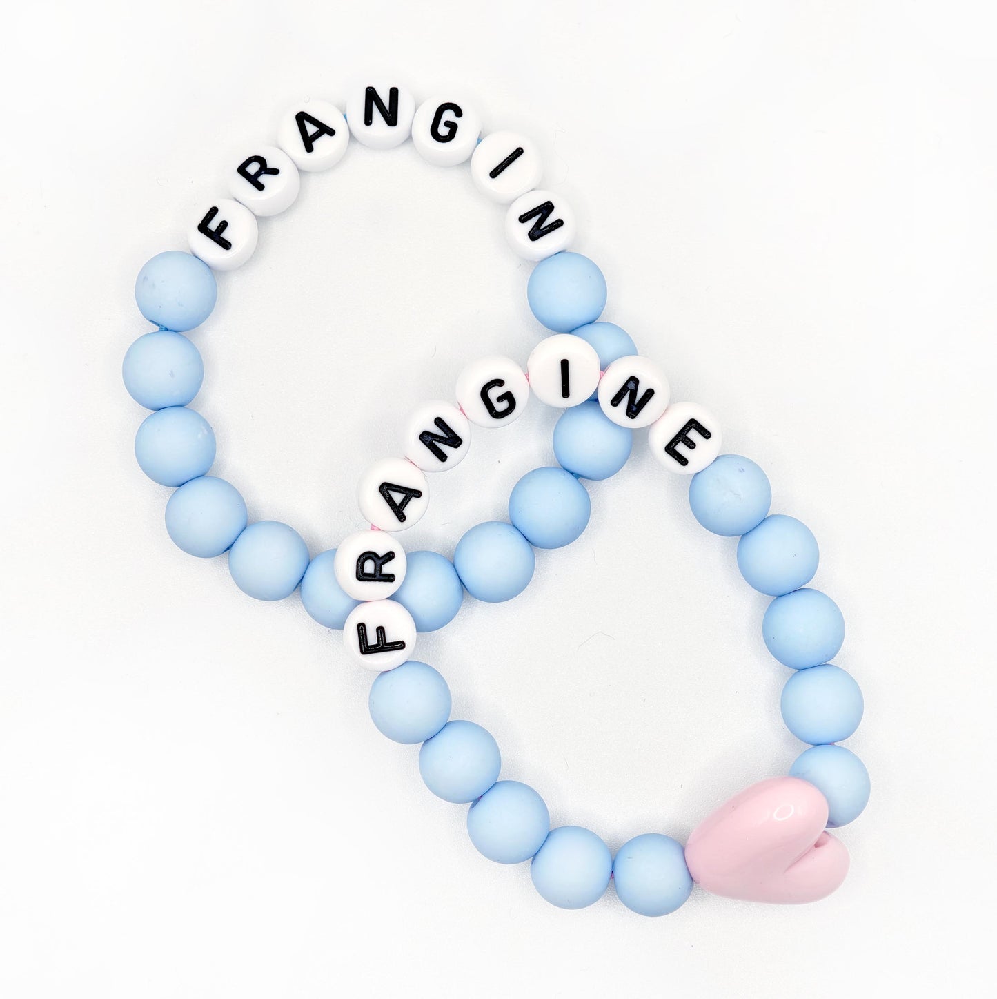 Duo de Bracelets - Bleu ciel, Blanc & Maxi cœur Rose (2 modèles enfants)