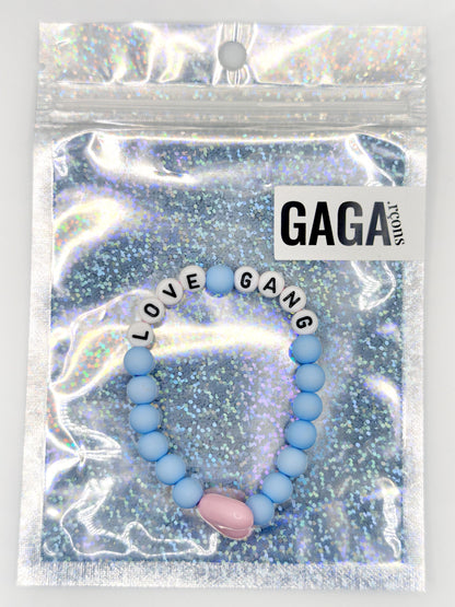 Bracelet GAGA - Bleu ciel mat, Blanc & Maxi coeur Rose