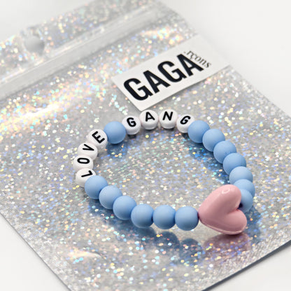 Bracelet GAGA - Bleu ciel mat, Blanc & Maxi coeur Rose