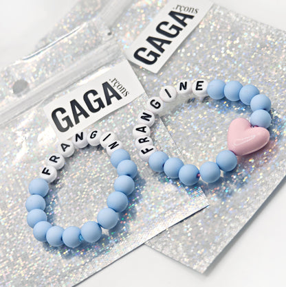 Bracelet GAGA - Bleu ciel mat, Blanc & Maxi coeur Rose