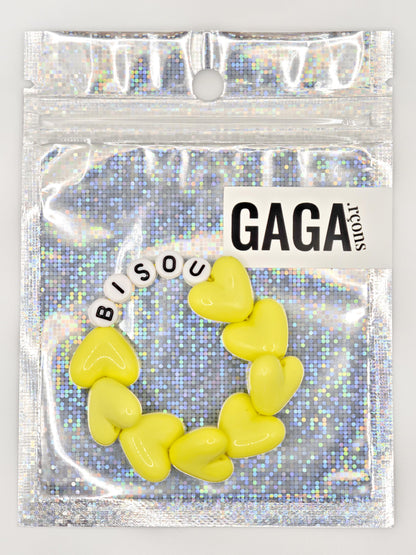 Bracelet GAGA - Maxi coeur Jaune flashy, Blanc & Noir