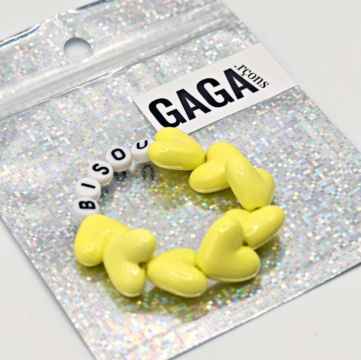 Bracelet GAGA - Maxi coeur Jaune flashy, Blanc & Noir