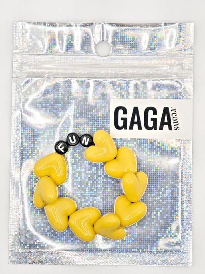Bracelet GAGA - Maxi coeur Jaune moutarde, Noir & Blanc