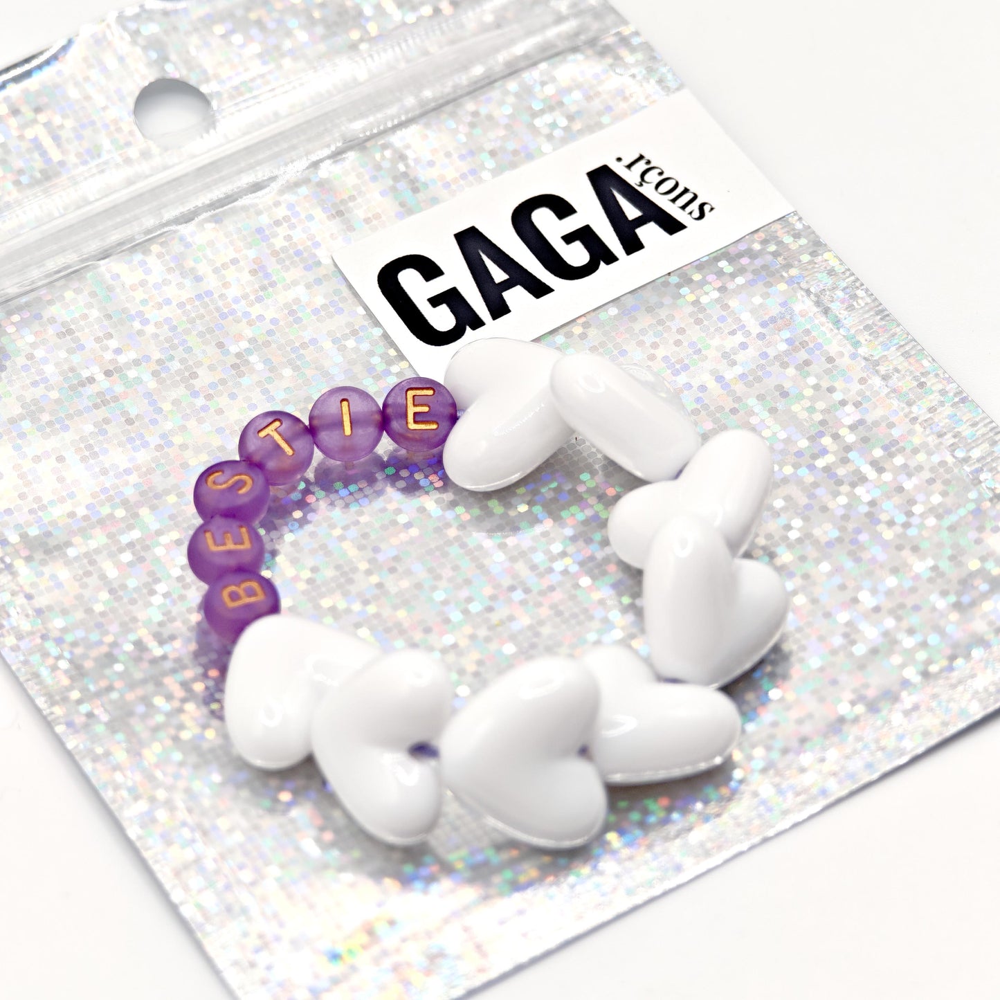 Bracelet GAGA - Maxi coeur Blanc, Violet & Doré