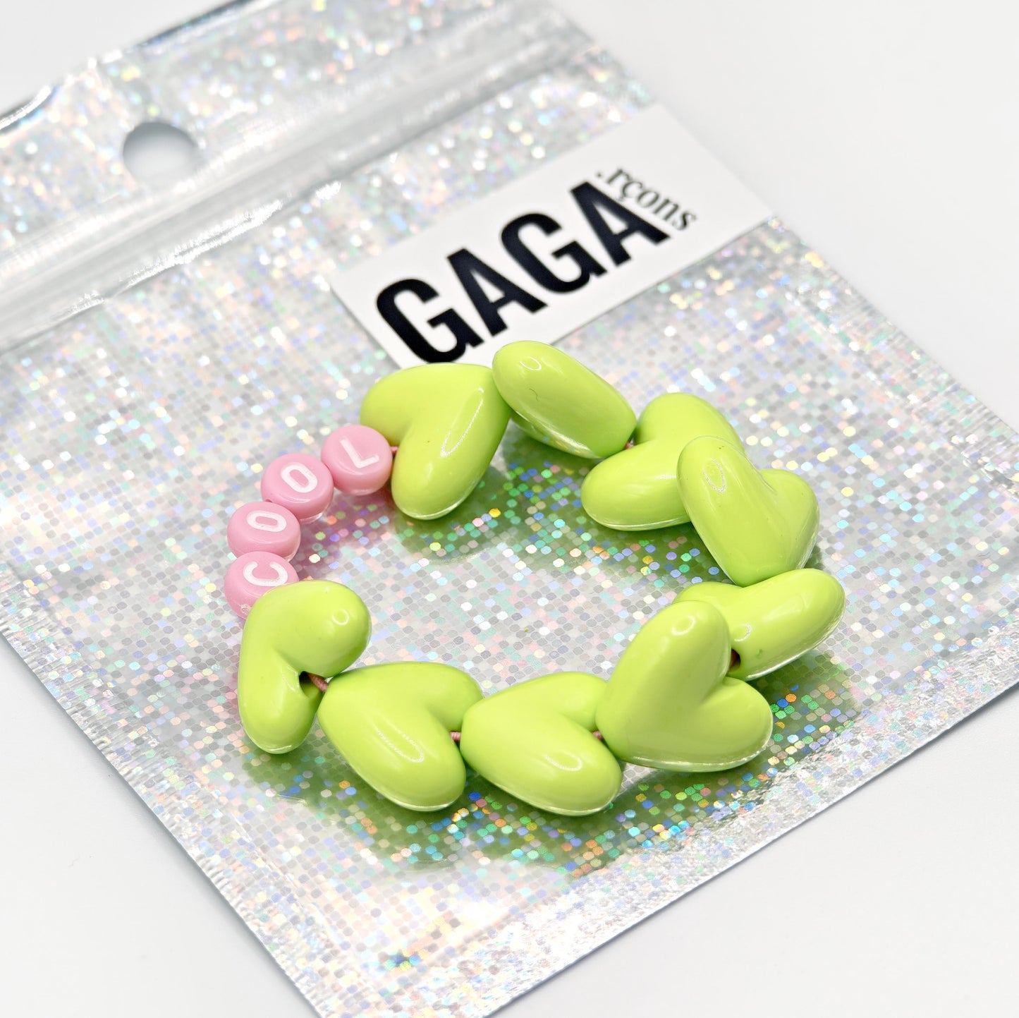 Bracelet GAGA - Maxi coeur Vert acidulé & Lait fraise
