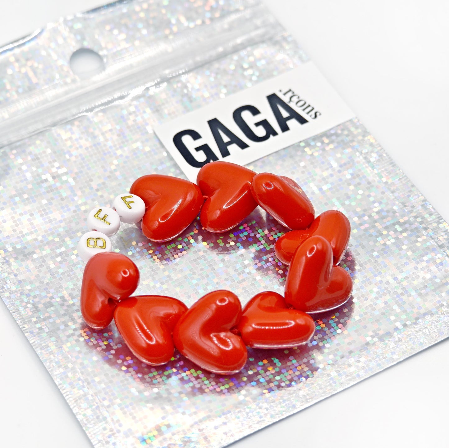 Bracelet GAGA - Maxi coeur Rouge & Blanc doré