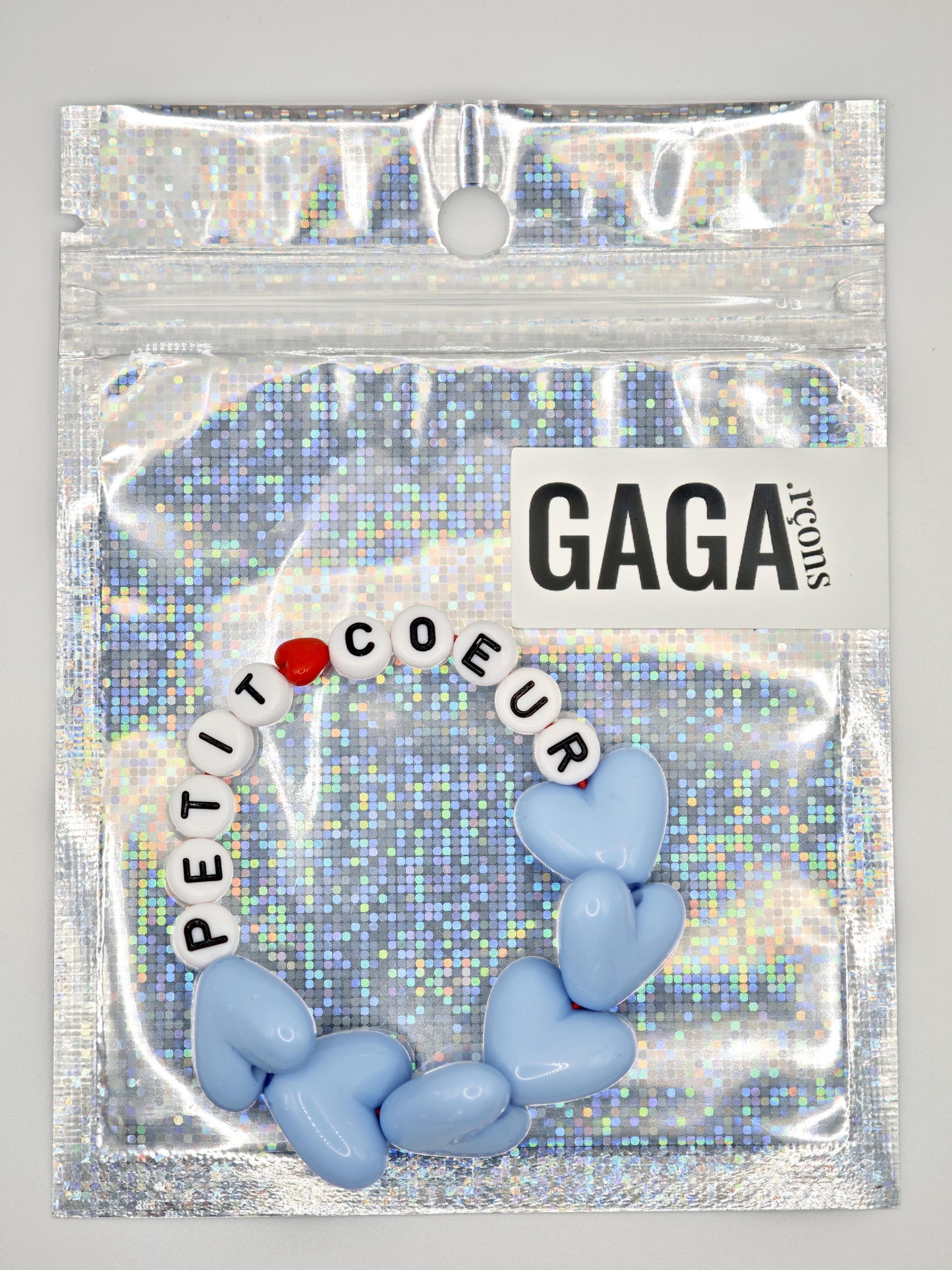 Bracelet GAGA - Maxi coeur Bleu ciel & Blanc