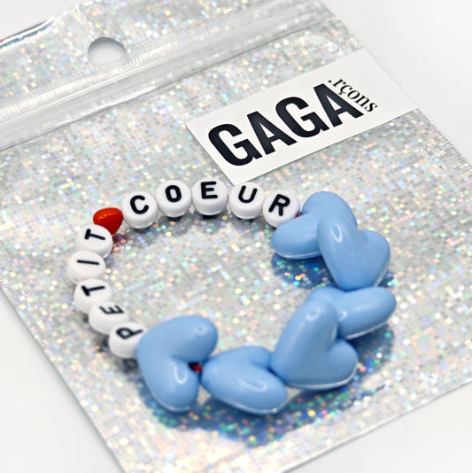 Bracelet GAGA - Maxi coeur Bleu ciel & Blanc