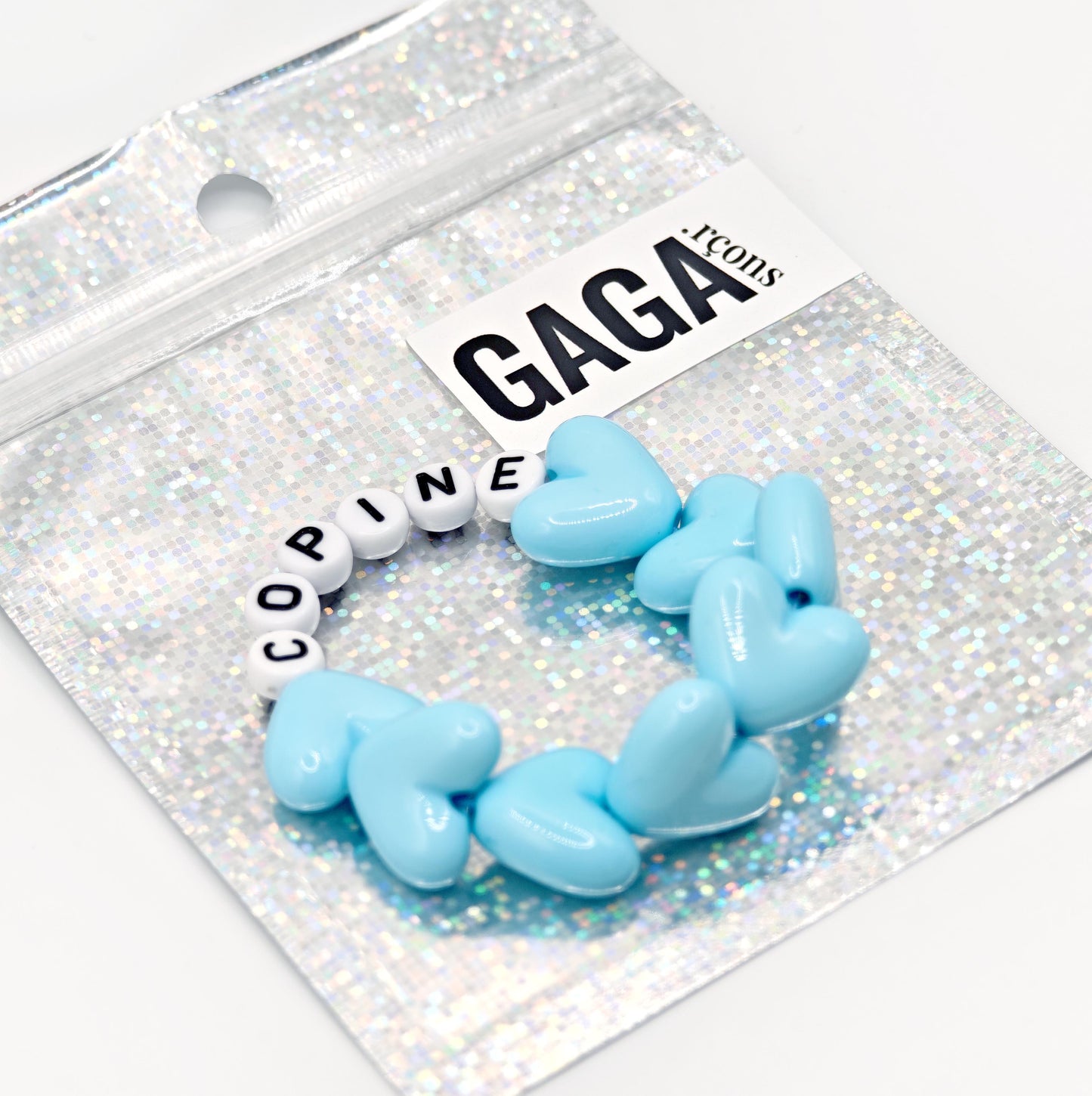 Bracelet GAGA - Maxi coeur Bleu turquoise & Blanc doré
