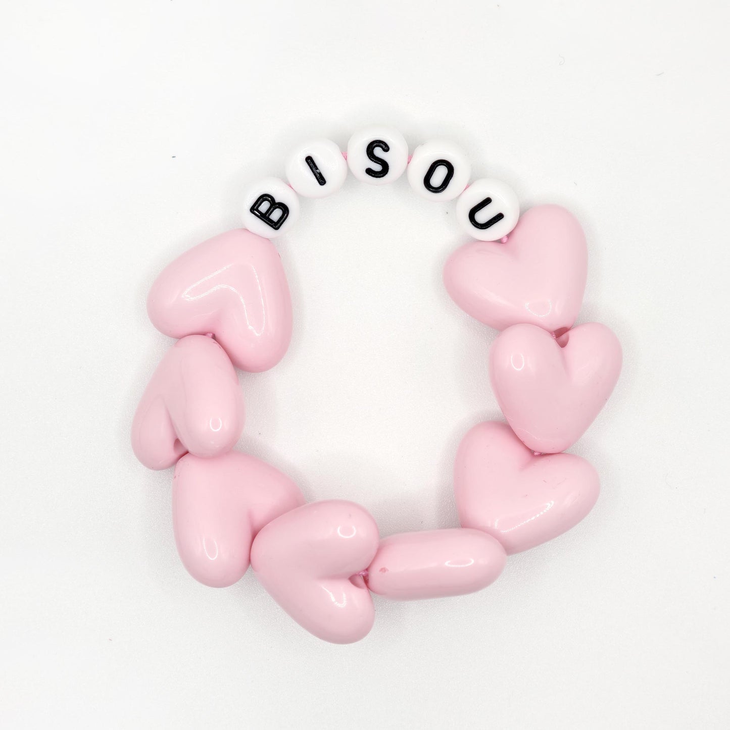 Bracelet GAGA - Maxi coeur Rose pastel & Blanc