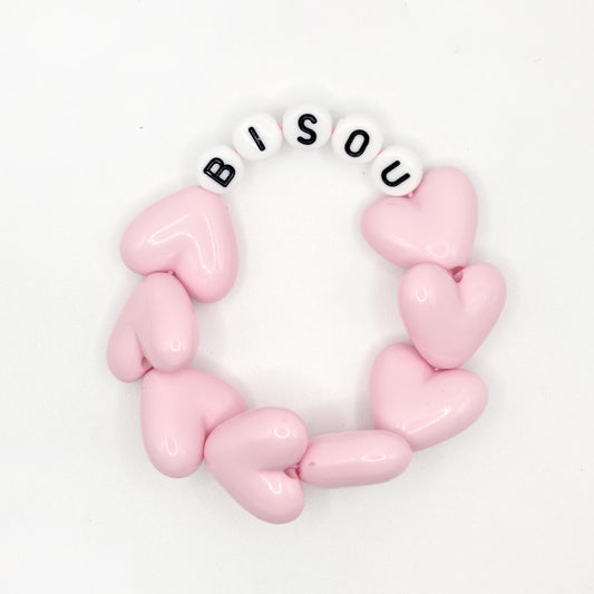 Bracelet GAGA - Maxi coeur Rose pastel & Blanc