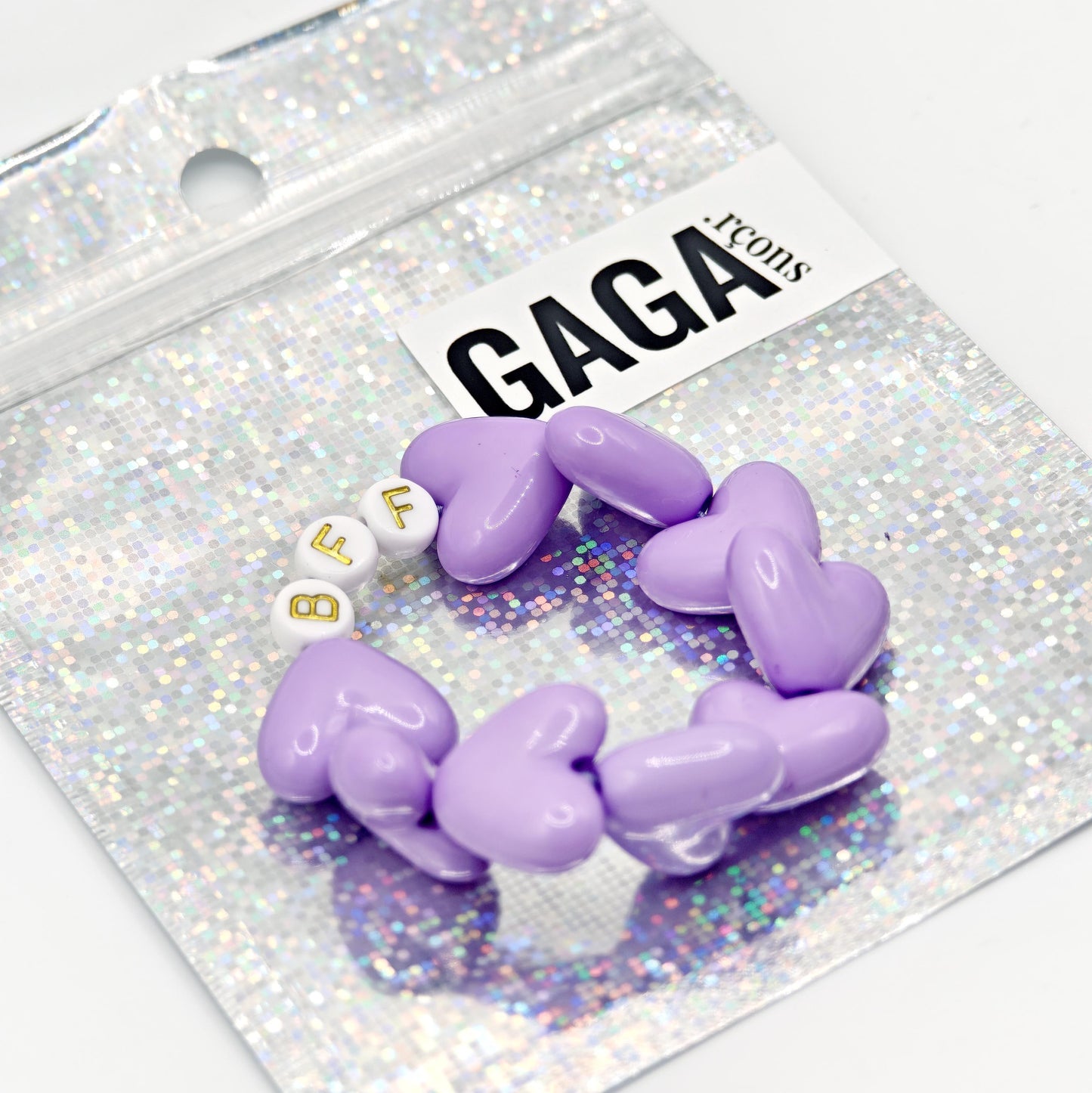 Bracelet GAGA - Maxi coeur Lila & Blanc doré