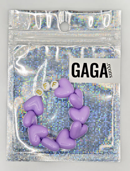 Bracelet GAGA - Maxi coeur Lila & Blanc doré