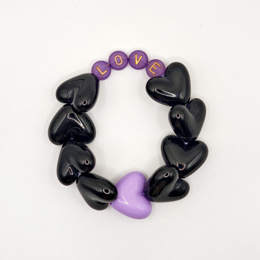 Bracelet GAGA - Maxi coeur Noir & Violet doré