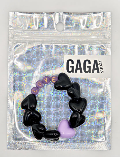 Bracelet GAGA - Maxi coeur Noir & Violet doré