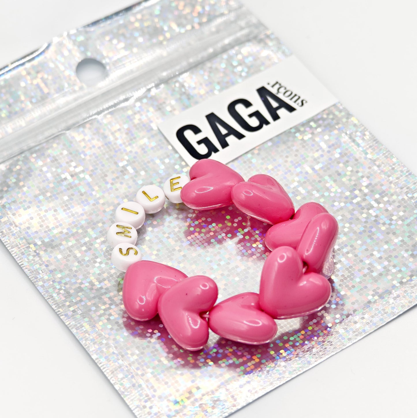 Bracelet GAGA - Maxi coeur Fuchsia & Blanc doré