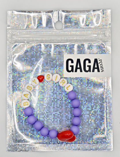 Bracelet GAGA - Violet, Blanc doré  & Maxi coeur Rouge