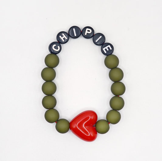 Bracelet GAGA - Kaki, Noir  & Maxi coeur Rouge