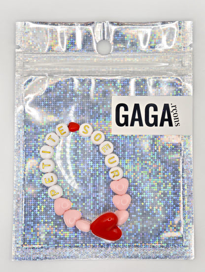 Bracelet GAGA - Candy, Blanc doré  & Maxi coeur Rouge